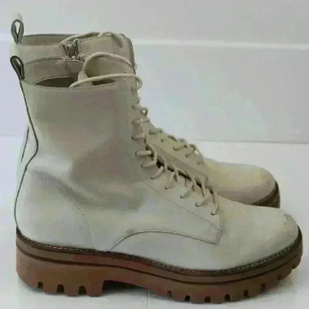 Dolce Vita "Prym" Ivory Leather Lace-Up Combat Boots – Size 9.5